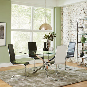 English Elm Black Upholstered Dining Chairs Set Of 4 - Modern Two-Tone Faux Leather With Chrome Base For Comfort B062S00324