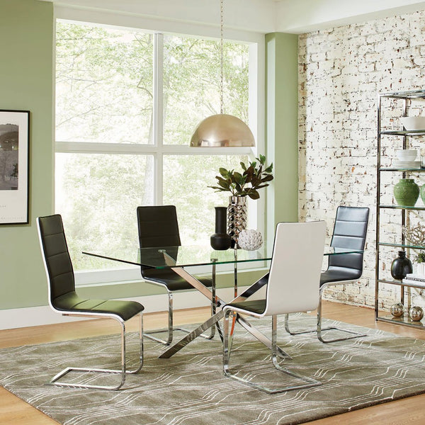 English Elm Black Upholstered Dining Chairs Set Of 4 - Modern Two-Tone Faux Leather With Chrome Base For Comfort B062S00324