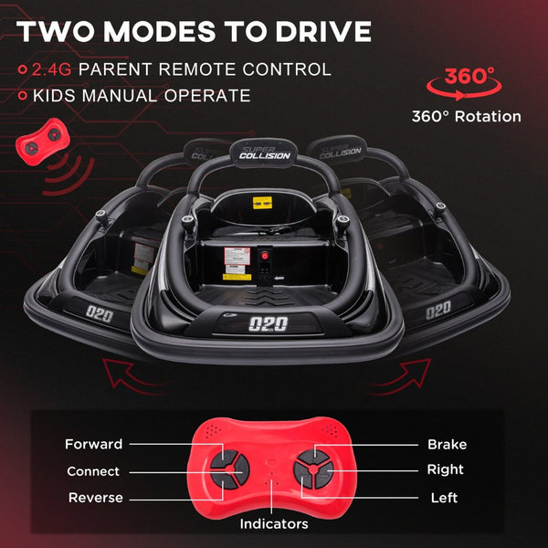English Elm Aosom 12v Toddler Ride on Bumper Car with Dual Motors 360 Spin Led Glow Black W2225P156331