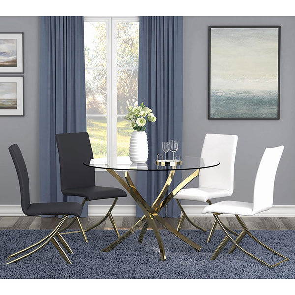 English Elm Black Modern Dining Chairs Set of 4 with Brass Swooping Metal Base, Cushioned PU Seat & Tall Backrest B062S00322