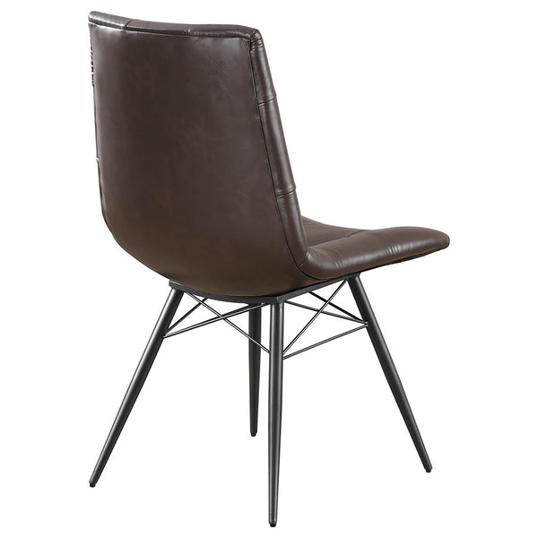 English Elm Brown Mid-Century Tufted Dining Chairs Set of 4 – Gunmetal Angled Legs, Faux Leather Comfort and Style B062S00355