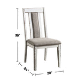 English Elm Set Of 2 Upholstered Side Chairs In Weathered White and Warm Gray Finish