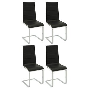 English Elm Black Upholstered Dining Chairs Set Of 4 - Modern Two-Tone Faux Leather With Chrome Base For Comfort B062S00324