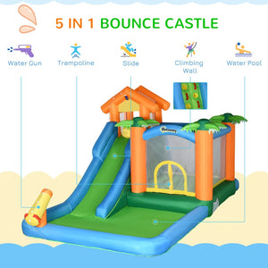English Elm Outsunny Tropical Inflatable Bounce House with Water Slide Pool Trampoline for Kids W2225P156336