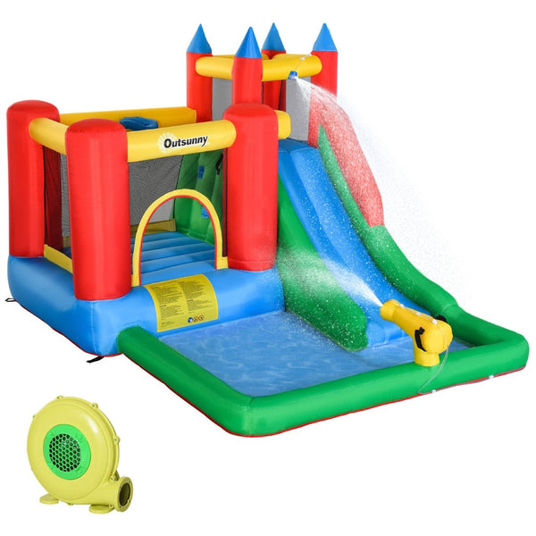 English Elm Outsunny 6in1 Inflatable Bounce House Water Slide Pool Backyard Kids Summer Fun W2225P156337