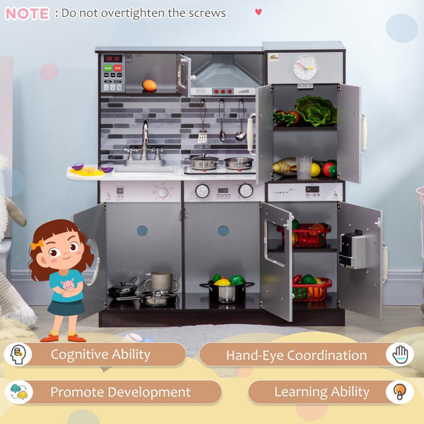 English Elm Qaba Wooden Kids Play Kitchen Set with Lights Sounds Refrigerator and Utensils W2225P156300
