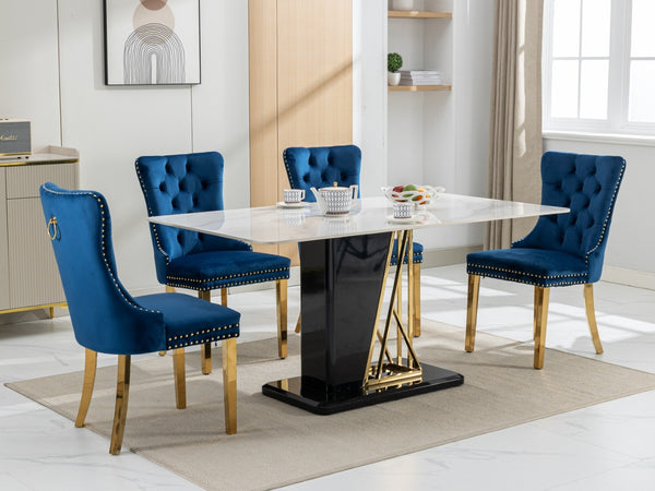 English Elm A&a Velvet Tufted Dining Chairs with Gold Plated Legs and Nailhead Trim Set of 2 W1143P151485
