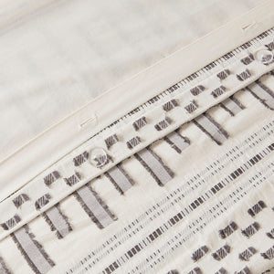 English Elm Full/Queen Rhea Cotton Jacquard Duvet Cover Mini Set – Ivory Striped Eyelash Texture, OEKO-TEX, Button Closure B03596464