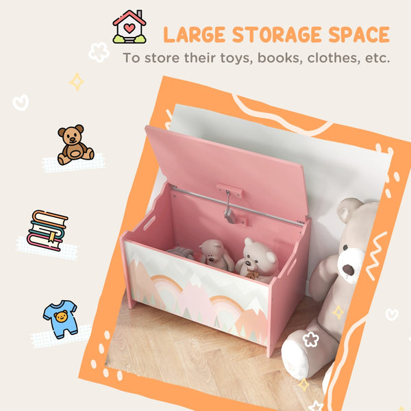 English Elm Qaba Wooden Kids Toy Chest with Safety Lid Animal Theme Playroom Storage Box W2225P156292