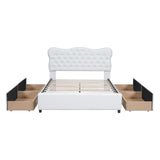 Hearth and Haven Sable Full Size PU Leather Upholstered Platform Bed with 4 Drawers and Button Tufted Headboard, White DL001041AAK