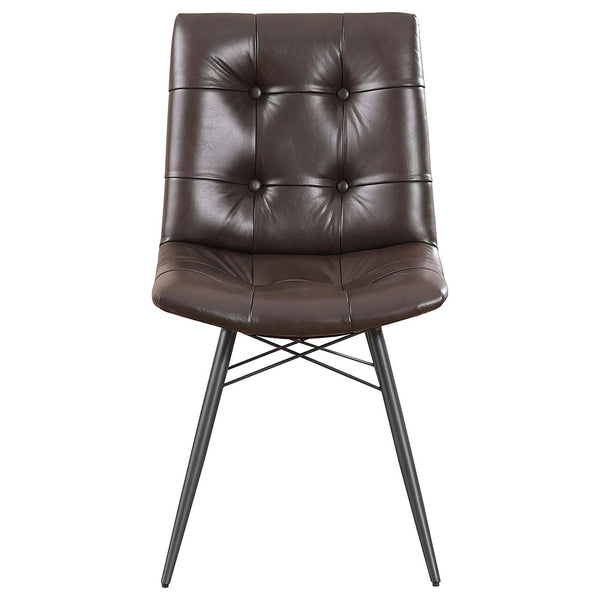 English Elm Brown Mid-Century Tufted Dining Chairs Set of 4 – Gunmetal Angled Legs, Faux Leather Comfort and Style B062S00355
