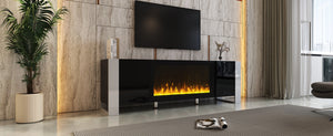 English Elm On-trend Gloss Media Console with Built-in Electric Fireplace for Living Rooms Black SD000029AAB