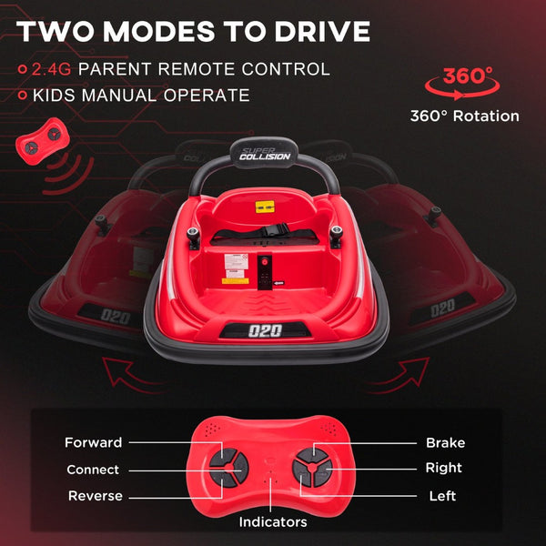 English Elm Aosom 12v Toddler Ride on Bumper Car with Dual Motors 360 Spin Led Glow Red W2225P156329