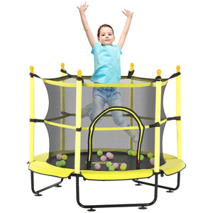 English Elm Qaba 55 Inch Kids Toddler Trampoline with Enclosure Net and Ball Pit Play Yellow W2225P156304