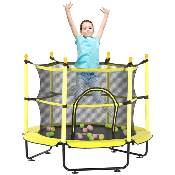 English Elm Qaba 55 Inch Kids Toddler Trampoline with Enclosure Net and Ball Pit Play Yellow W2225P156304