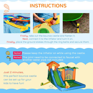 English Elm Outsunny Tropical Inflatable Bounce House with Water Slide Pool Trampoline for Kids W2225P156336