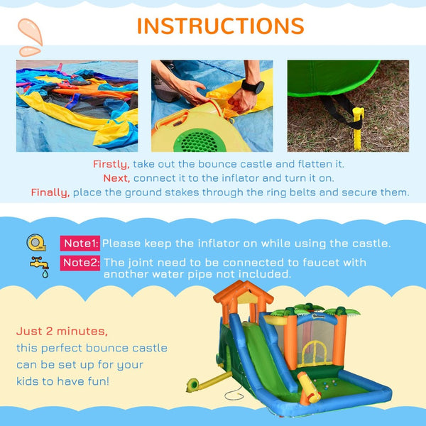 English Elm Outsunny Tropical Inflatable Bounce House with Water Slide Pool Trampoline for Kids W2225P156336