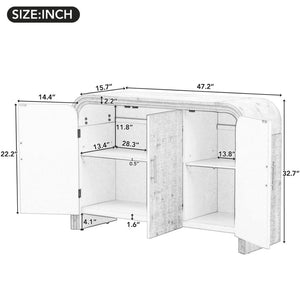 English Elm Trexm Retro Curved Buffet with Gold Pulls Antique Finish Wood Grain Dining Storage WF317093AAB