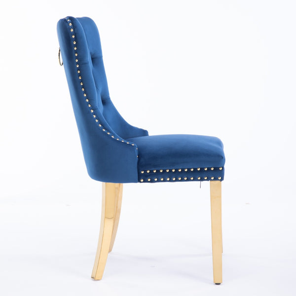 English Elm A&a Velvet Tufted Dining Chairs with Gold Plated Legs and Nailhead Trim Set of 2 W1143P151485