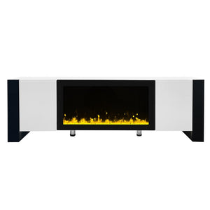 English Elm On-trend Gloss Media Console with Built-in Electric Fireplace for Living Rooms White SD000029AAK