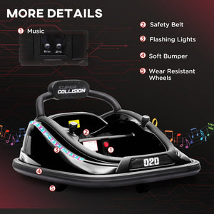 English Elm Aosom 12v Toddler Ride on Bumper Car with Dual Motors 360 Spin Led Glow Black W2225P156331