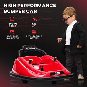 English Elm Aosom 12v Toddler Ride on Bumper Car with Dual Motors 360 Spin Led Glow Red W2225P156329