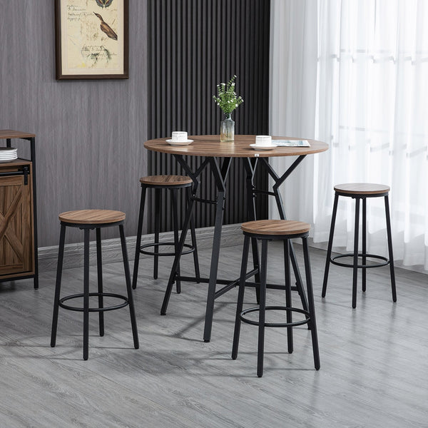 English Elm Homcom Industrial 5-Piece Bar Table & Stools Set - Space-Saving Dining For Kitchen & Pub Areas W2225P156370