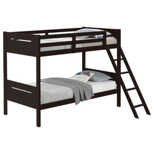 English Elm Espresso Twin/Twin Bunk Bed Sturdy Rubberwood Frame with Angled Ladder, Full Guardrails, 400 lb Test B062S00336