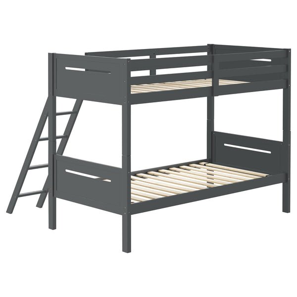English Elm Grey Twin/Twin Bunk Bed with Angled Ladder and Full Guardrails, Sturdy Rubberwood Frame, 400lb Tested B062S00339