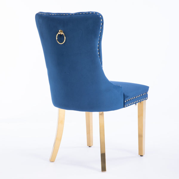 English Elm A&a Velvet Tufted Dining Chairs with Gold Plated Legs and Nailhead Trim Set of 2 W1143P151485
