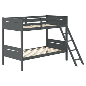 English Elm Grey Twin/Twin Bunk Bed with Angled Ladder and Full Guardrails, Sturdy Rubberwood Frame, 400lb Tested B062S00339