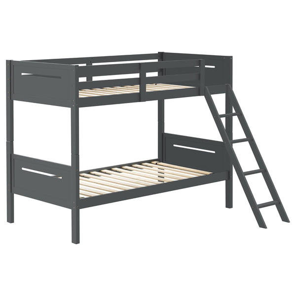 English Elm Grey Twin/Twin Bunk Bed with Angled Ladder and Full Guardrails, Sturdy Rubberwood Frame, 400lb Tested B062S00339