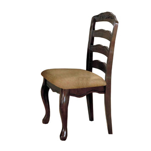 English Elm Set of 2 Curvy Ladder Back Dining Chairs in Dark Walnut with Plush Tan Fabric Seats, Affordable Style B016P156224