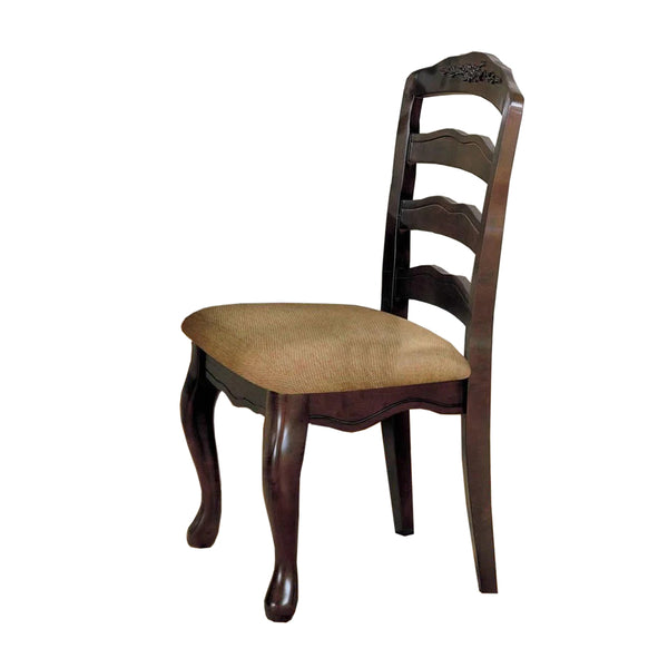 English Elm Set of 2 Curvy Ladder Back Dining Chairs in Dark Walnut with Plush Tan Fabric Seats, Affordable Style B016P156224