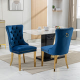 English Elm ,Nikki Collection Modern, High-End Tufted Solid Wood Contemporary Velvet Upholstered Dining Chair With Golden Stainless Steel Plating Legs,Nailhead Trim,Set Of 2,Blue and Gold, Sw1601Bl