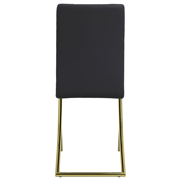 English Elm Black Modern Dining Chairs Set of 4 with Brass Swooping Metal Base, Cushioned PU Seat & Tall Backrest B062S00322