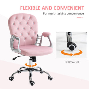 English Elm Vinsetto Stylish Pink Velvet Office Chair With Adjustable Height, Padded Armrests & Swivel Wheels W2225P156384-GIGA