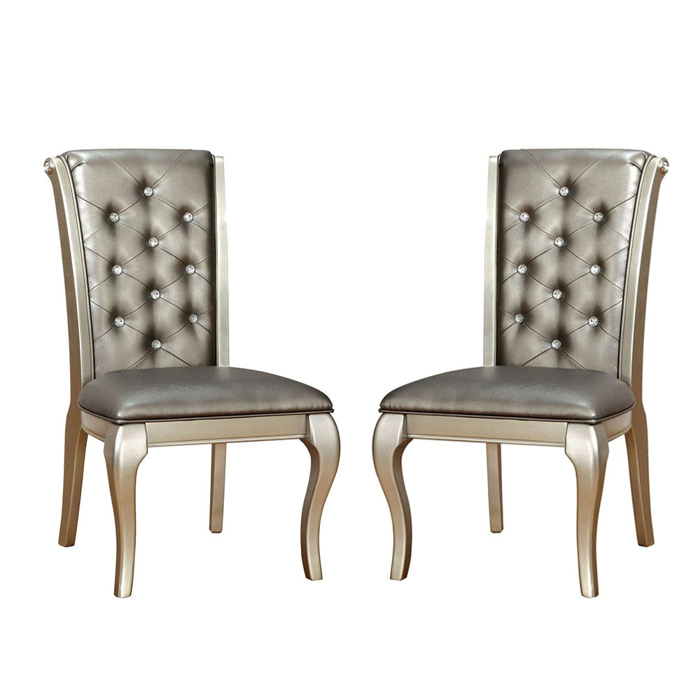 English Elm Set of 2 Champagne Faux Leather Side Chairs with Crystal Button Tufting, Padded Seats, Elegant Dining B016P156343