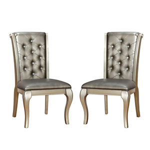 English Elm Set of 2 Champagne Faux Leather Side Chairs with Crystal Button Tufting, Padded Seats, Elegant Dining B016P156343