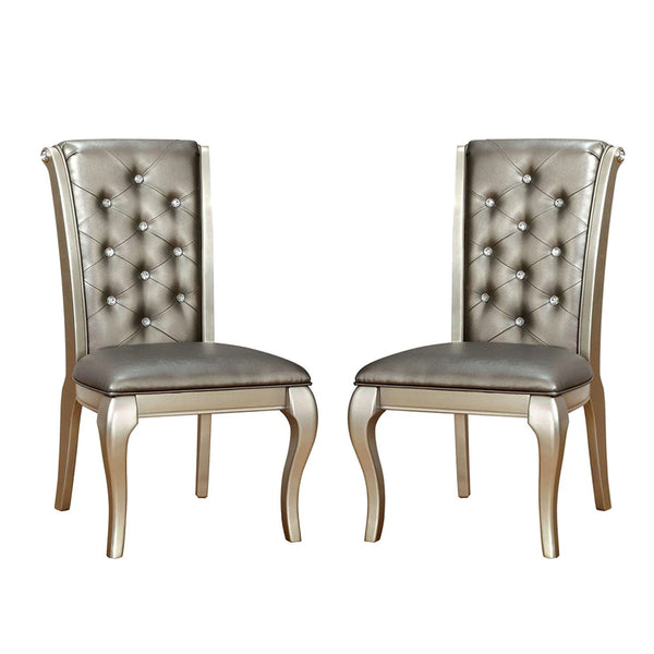 English Elm Set of 2 Champagne Faux Leather Side Chairs with Crystal Button Tufting, Padded Seats, Elegant Dining B016P156343