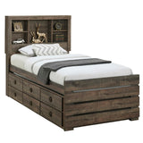 Hearth and Haven Radiate Twin Size Bookcase Captain Bed with 3 Drawers and Trundle, Rustic Brown BS316105AAD