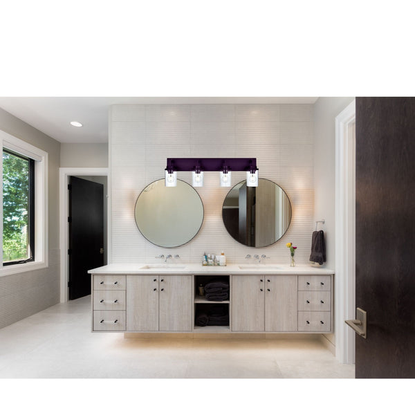 English Elm Modern 4-Light Vanity Sconce Oil-Rubbed Bronze with Clear Glass Shades — Industrial Farmhouse Look, Dimmable B130P148047