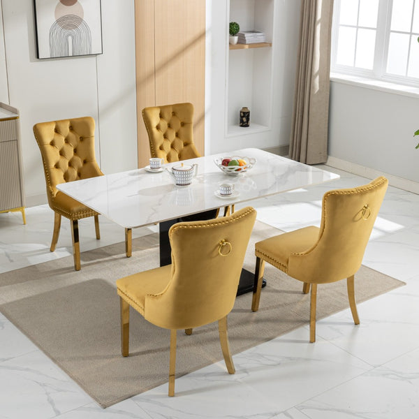 English Elm A&a Velvet Tufted Dining Chairs with Gold Plated Legs and Nailhead Trim Set of 2 W1143P151483