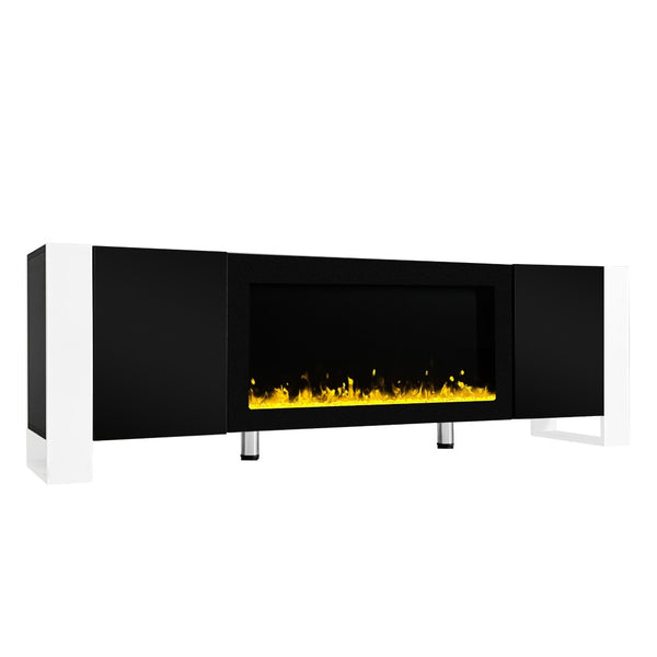 English Elm On-trend Gloss Media Console with Built-in Electric Fireplace for Living Rooms Black SD000029AAB