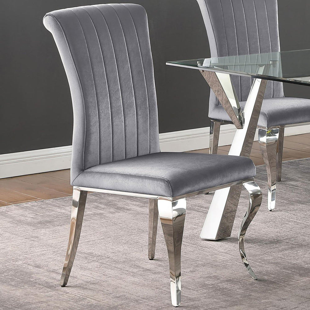 English Elm Grey Upholstered Side Chairs Set of 4 — Velvet Hollywood Glam Dining Chairs with Chrome Legs, Durable Comfort B062S00327