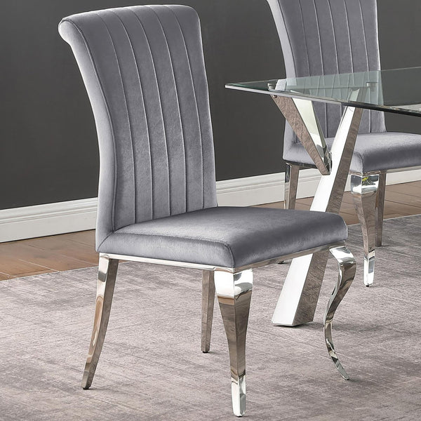 English Elm Grey Upholstered Side Chairs Set of 4 — Velvet Hollywood Glam Dining Chairs with Chrome Legs, Durable Comfort B062S00327