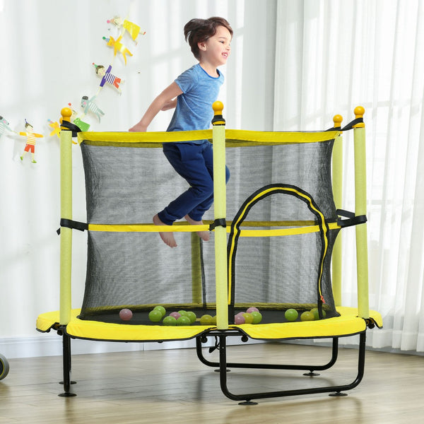 English Elm Qaba 55 Inch Kids Toddler Trampoline with Enclosure Net and Ball Pit Play Yellow W2225P156304