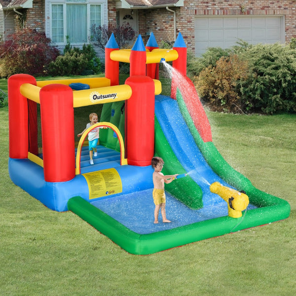 English Elm Outsunny 6in1 Inflatable Bounce House Water Slide Pool Backyard Kids Summer Fun W2225P156337