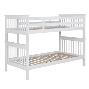 English Elm White Twin/Twin Slatted Bunk Bed — Modern Space-Saving Pine Frame, Vertical Rail Design, 400 lb Capacity B062S00331