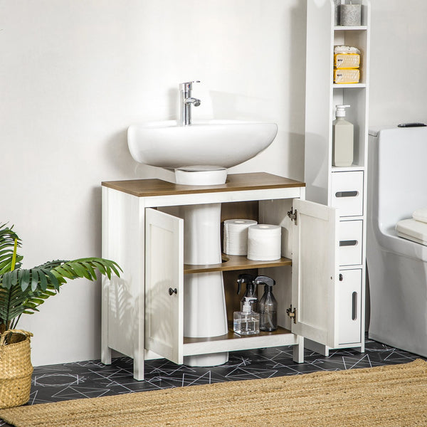 English Elm Kleankin Modern Under-Sink Cabinet, Stylish Freestanding Bathroom Storage With Adjustable Shelf & Doors W2225P156382